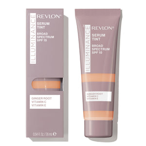 Revlon Illuminance Serum: botella y aplicación para un acabado natural y ligero.