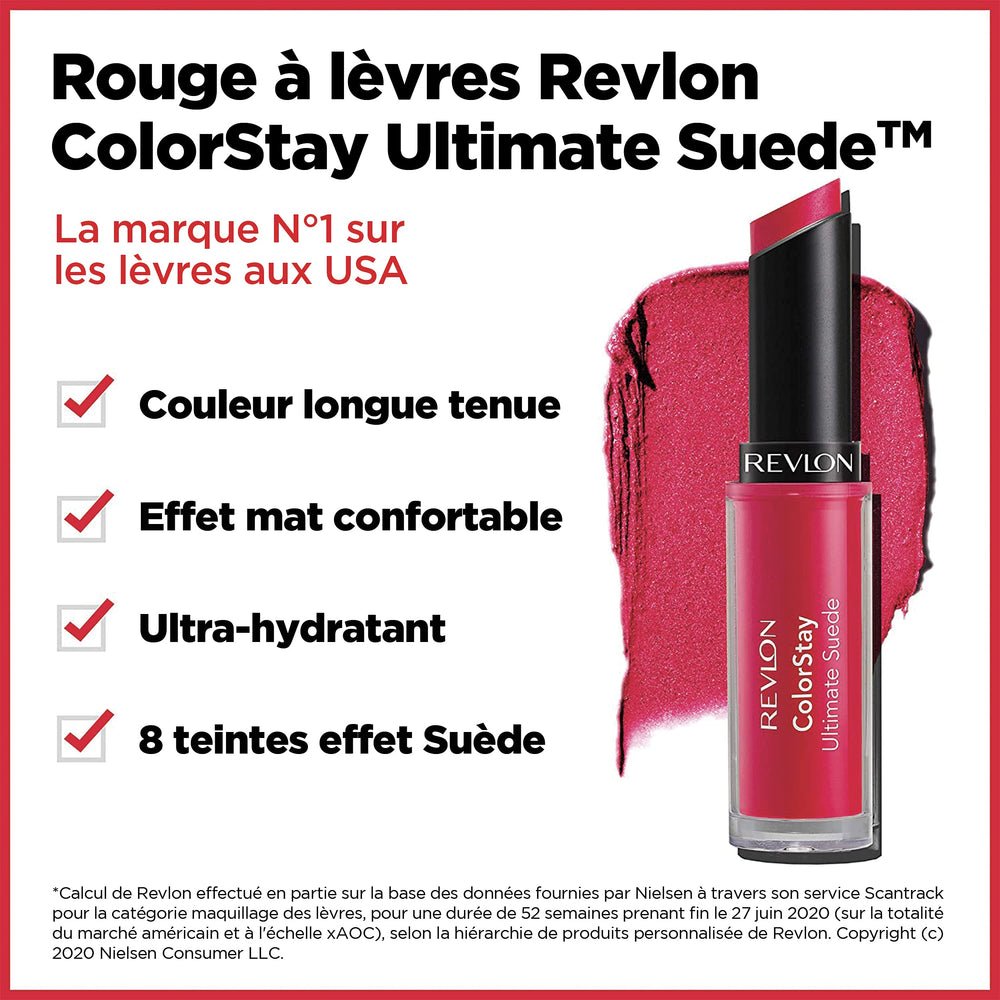 REVLON ColorStay Ultimate Suede vitamina E para cuidado y confort diario.