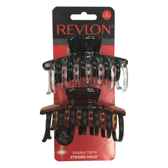 Pinzas REVLON de pelo con dientes dobles en marrón-negro para agarre seguro.