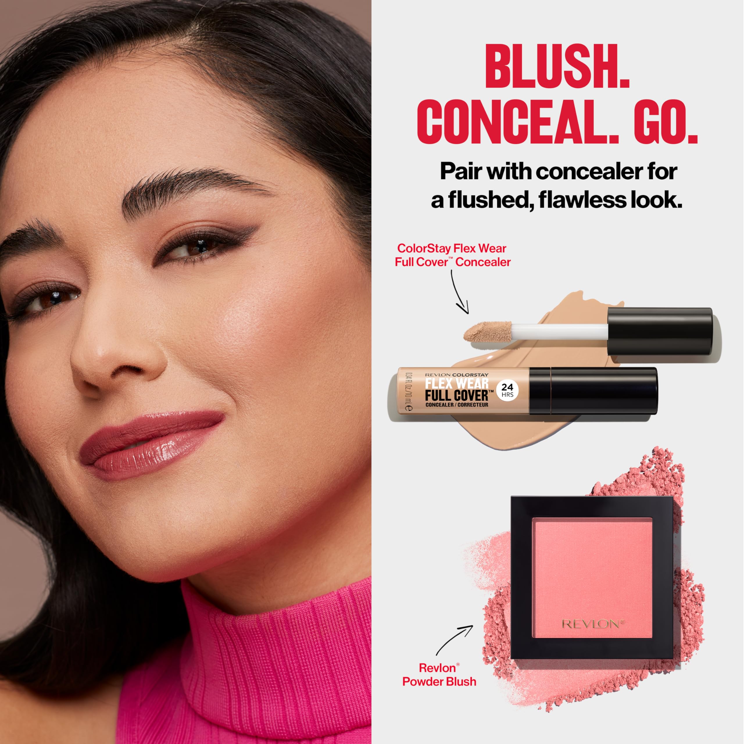 Revlon rubor en polvo acabado satinado para brillo suave.