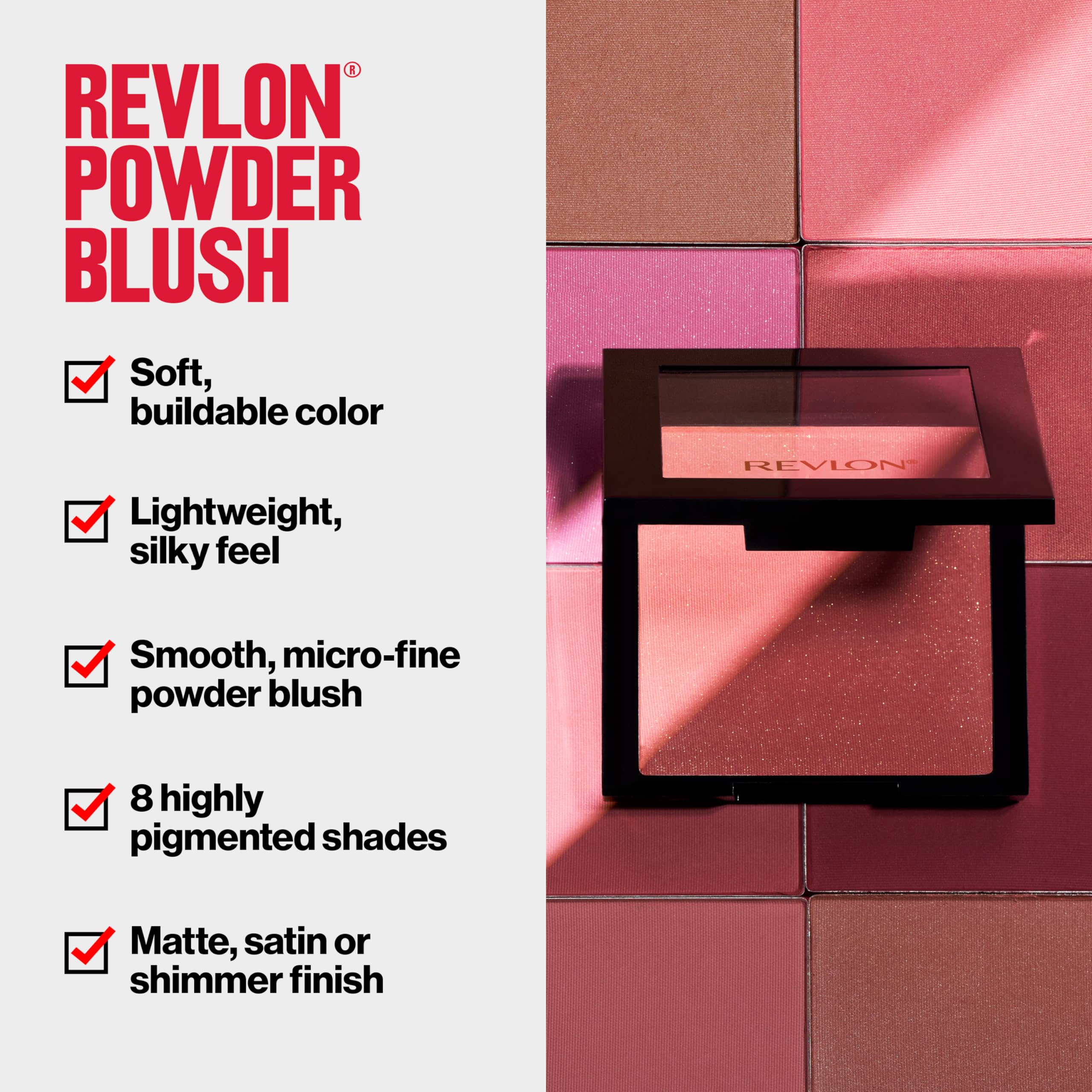 Revlon rubor en polvo pigmentos altos para color definido y duradero.