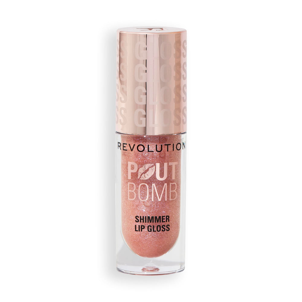 Revolution Pout Bomb Shimmer Lip Gloss Nude Glow con aroma vainilla dulce
