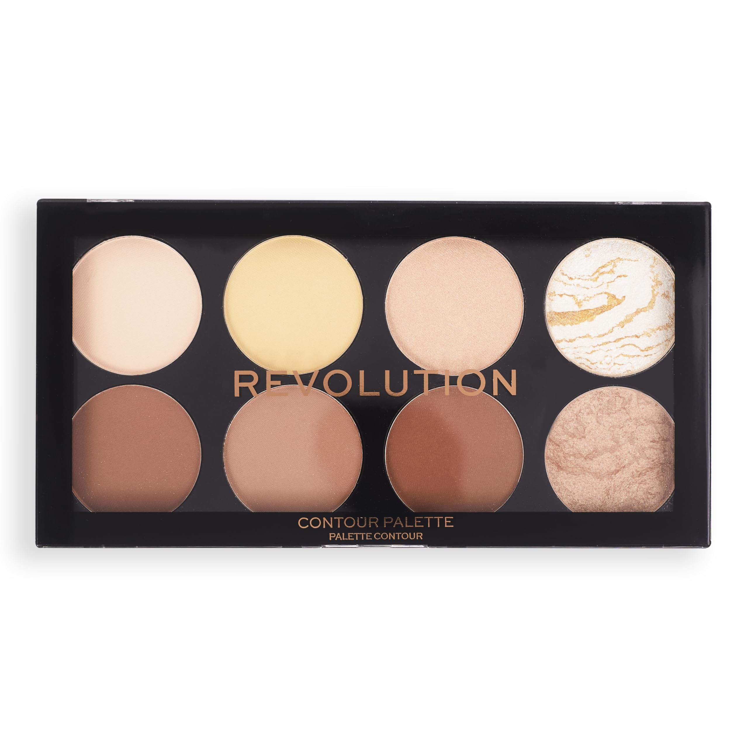 Revolution Beauty London Ultra Contour Palette, iluminadores integrados aportan brillo suave a rasgos clave