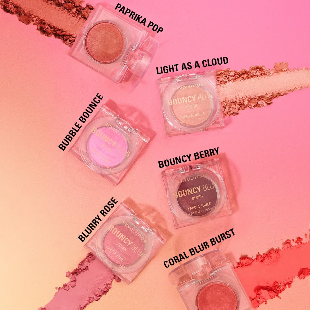 Revolution Beauty London Bouncy Blur Blush, ilumina pómulos con efecto sutil.