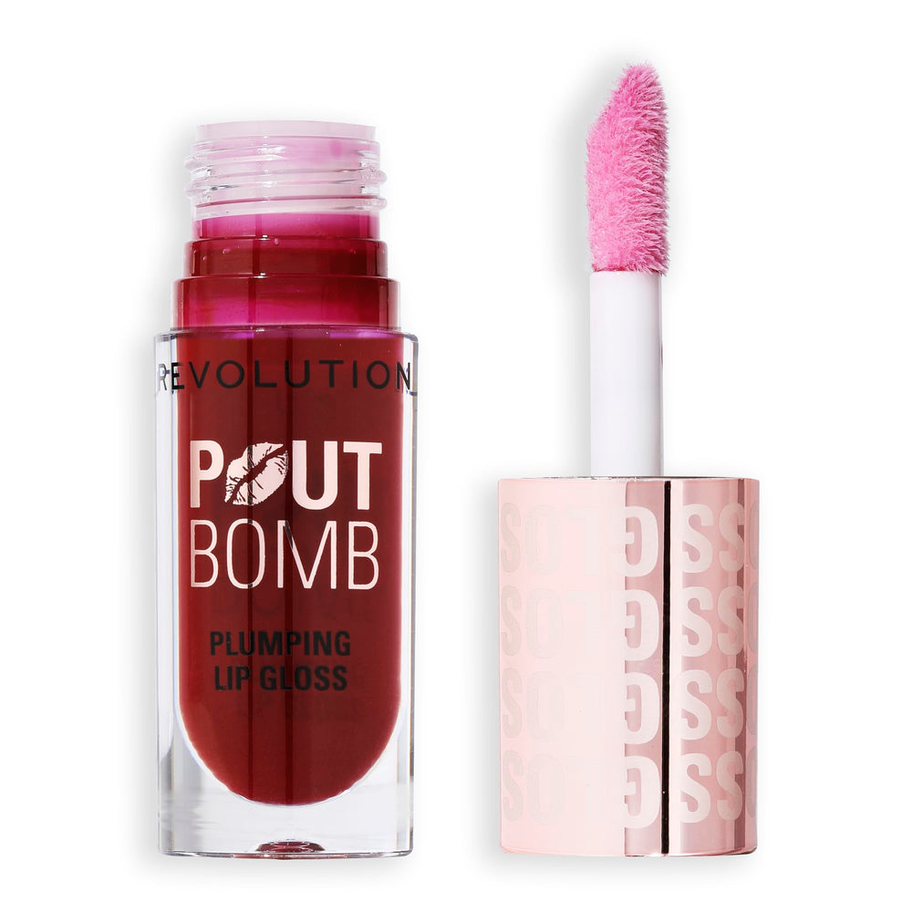 Revolution Pout Bomb con aplicador XXL ofrece brillo intenso y control preciso.
