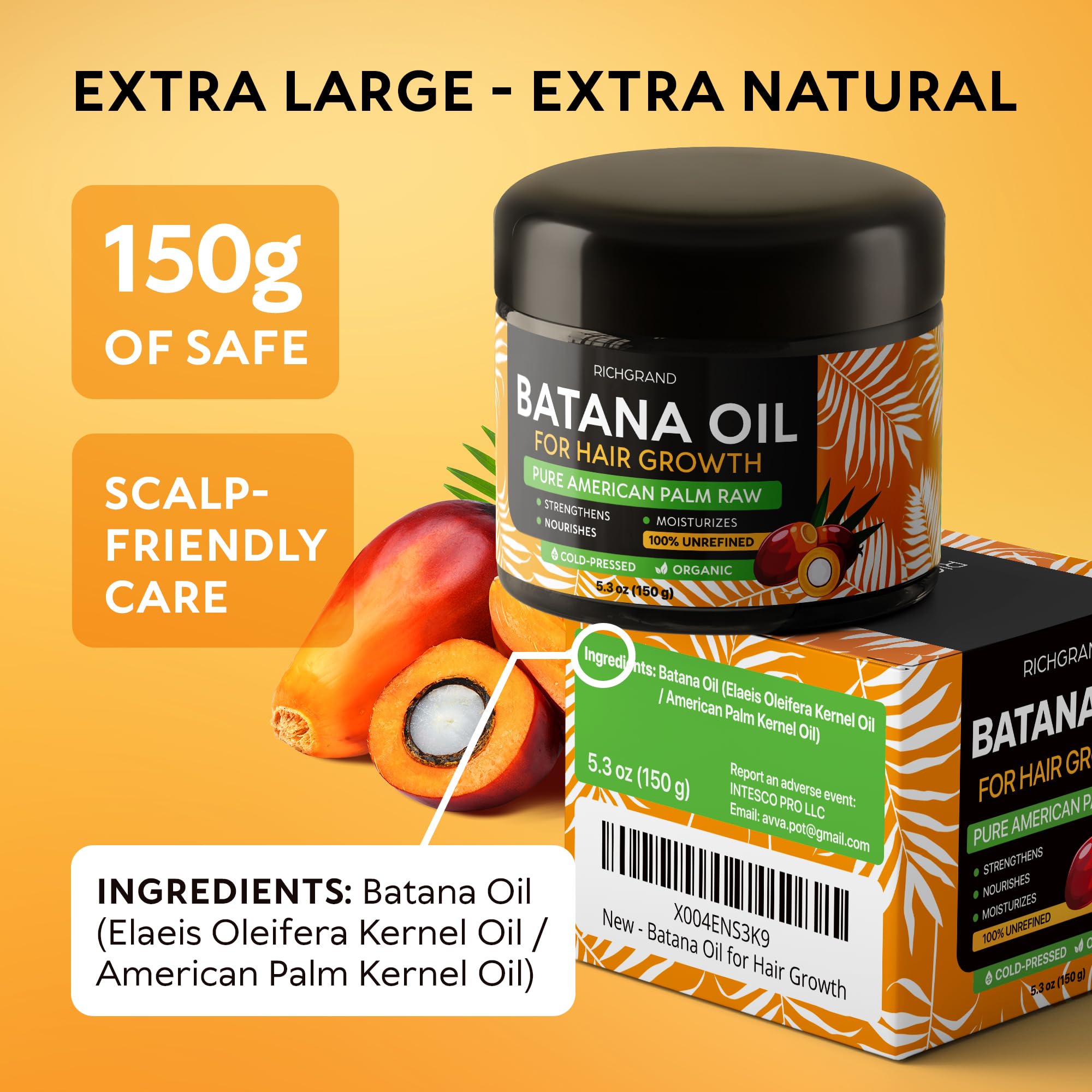 RICHGRAND Aceite de Batana uso diario, hidratación profunda para piel y cabello.