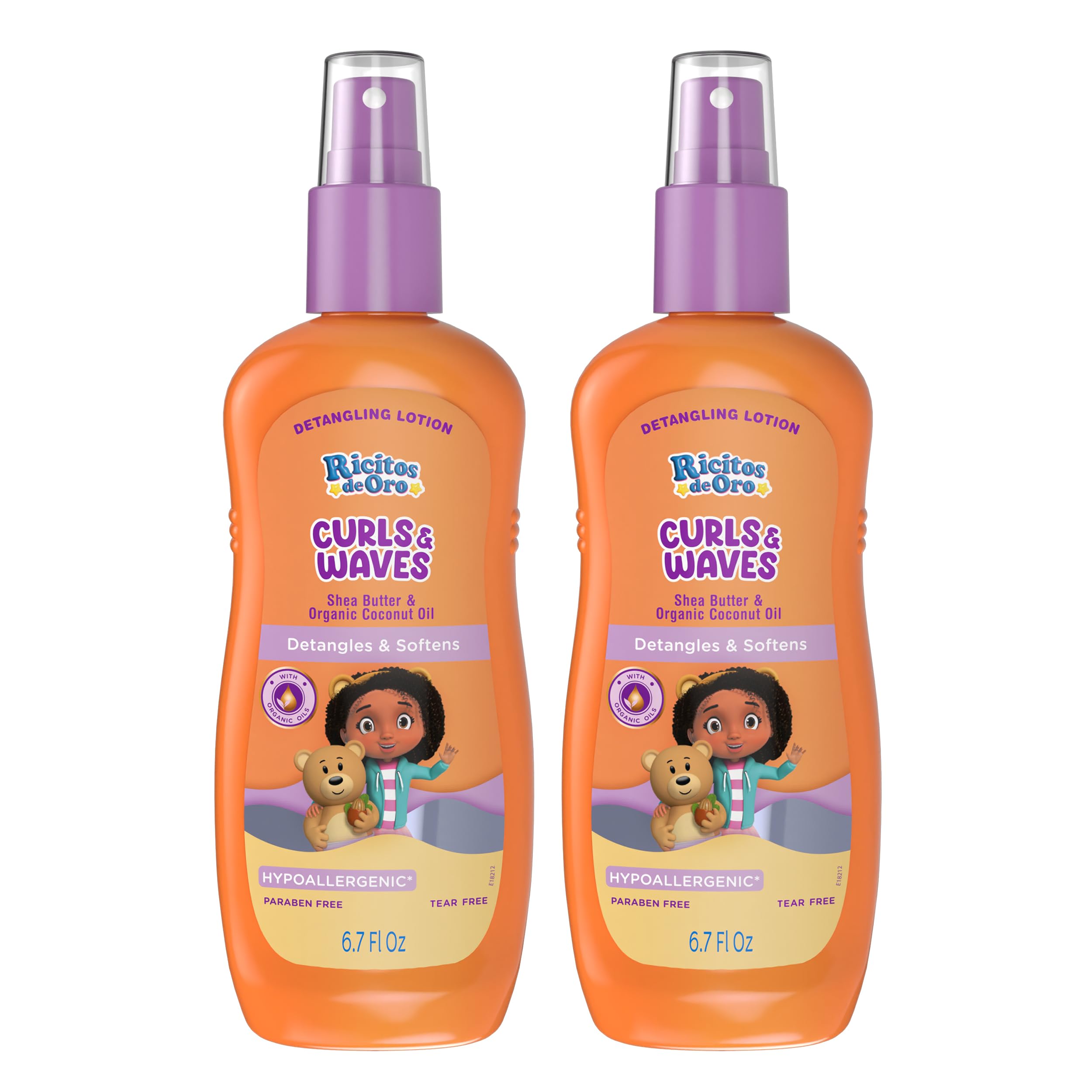 Ricitos de Oro Detangler Spray: botella visible para desenredar rizos con suavidad.