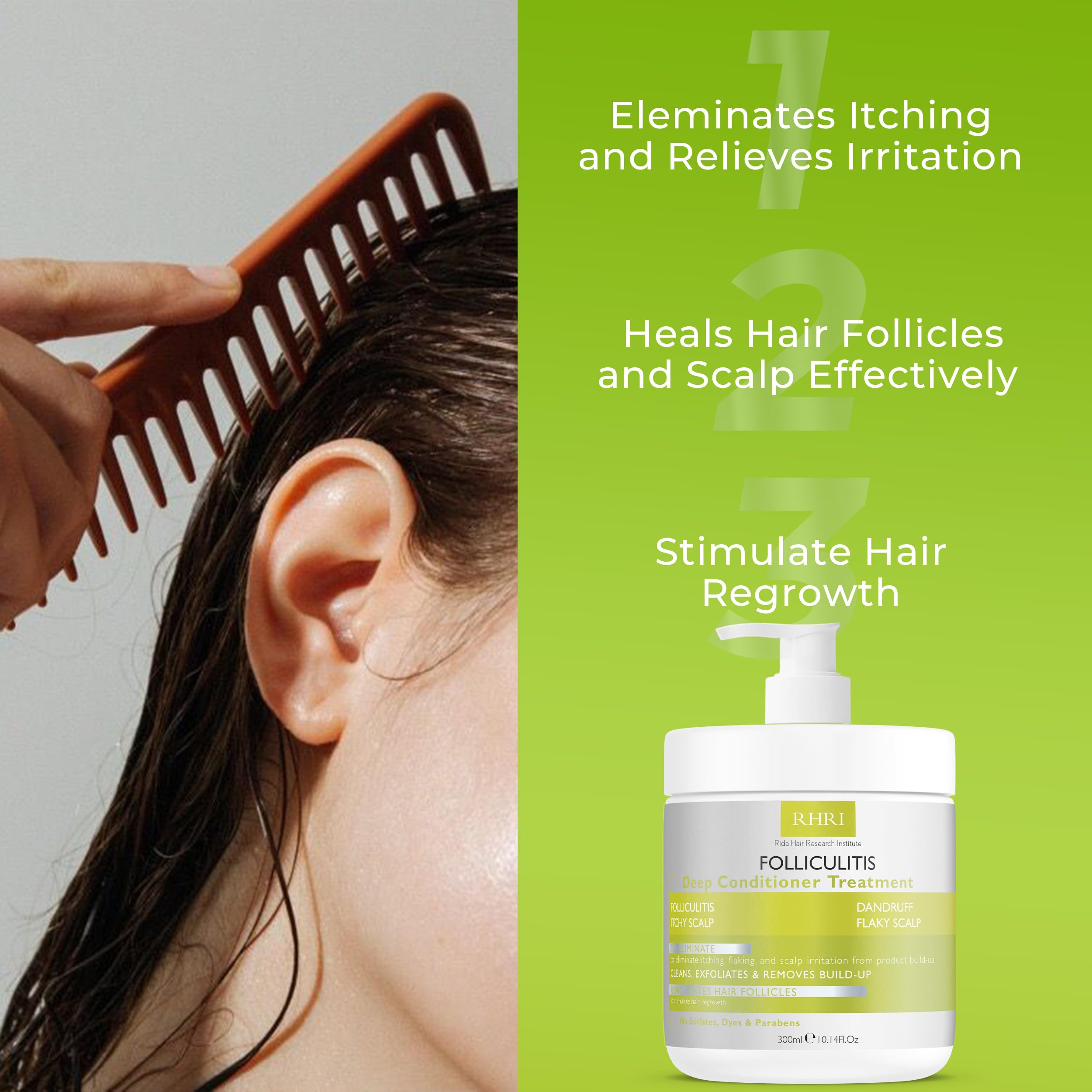 Rida Hair Research Institute Folliculitis Deep Conditioner, cabello hidratado y brillo tras uso