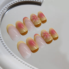 RIICFDD acabado brillante en uñas acrílicas rosadas, estilo elegante.