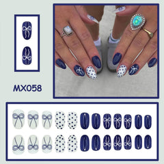 RIICFDD diseño con puntos y lazo, uñas azules para noches