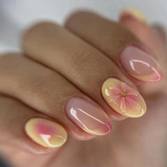 RIICFDD puntas francesas cortas con flor, ideal para look diario.