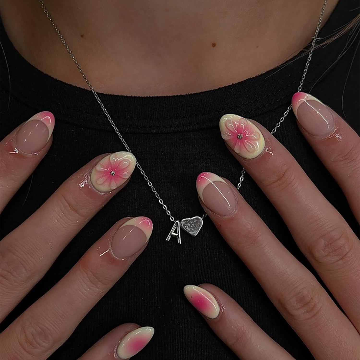 RIICFDD uñas postizas con diseño primaveral amarillo, para eventos.