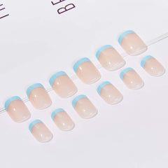 RikView paquete 24 uñas prensa frances oval azul, listo para aplicar.
