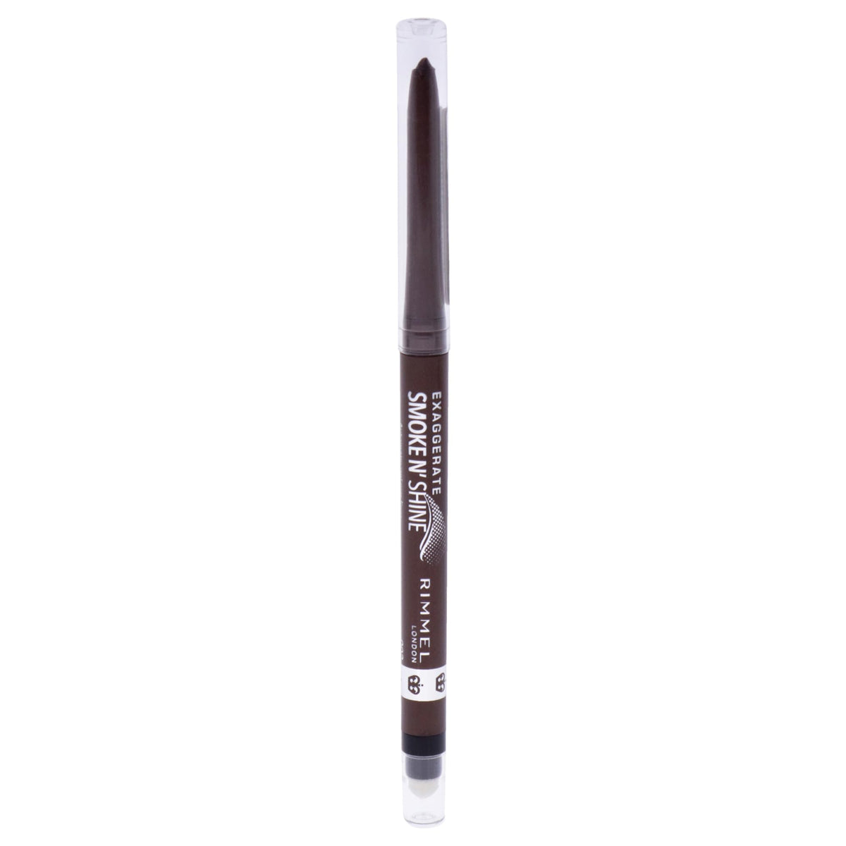Delineador Rimmel Smoke'N Shine cobre brillo con punta suave para definición precisa.