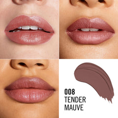 Rimmel Kate labial 008, textura cremosa para una aplicación suave.