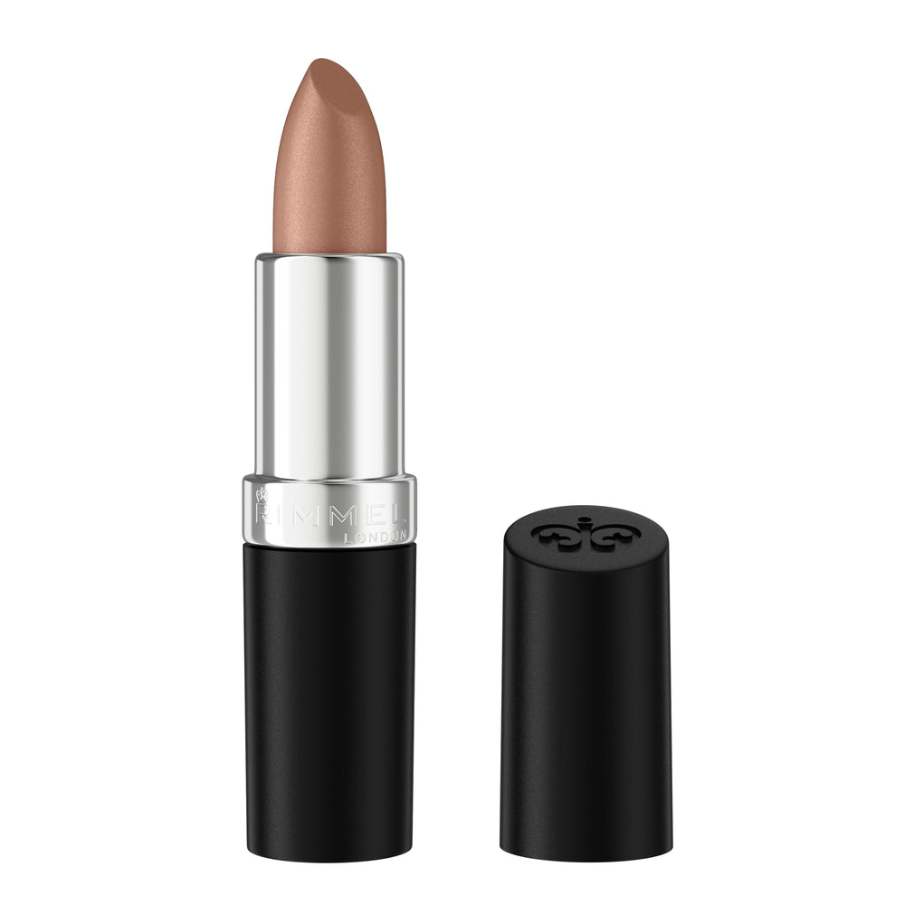 Rimmel Lasting Finish Satin con aplicación suave y acabado satinato en labios.