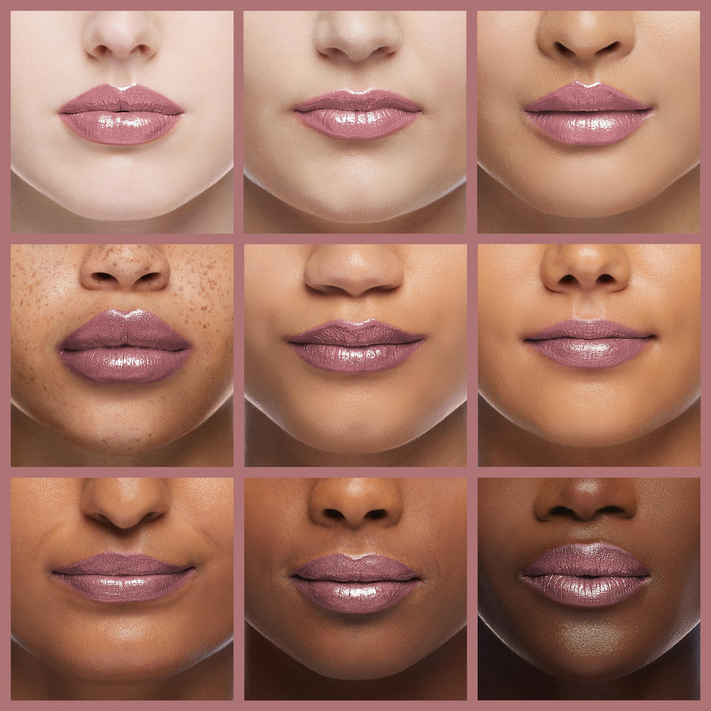 Rimmel Labial Satinado tono Rosa Helado, brillo nutritivo que cuida los labios.
