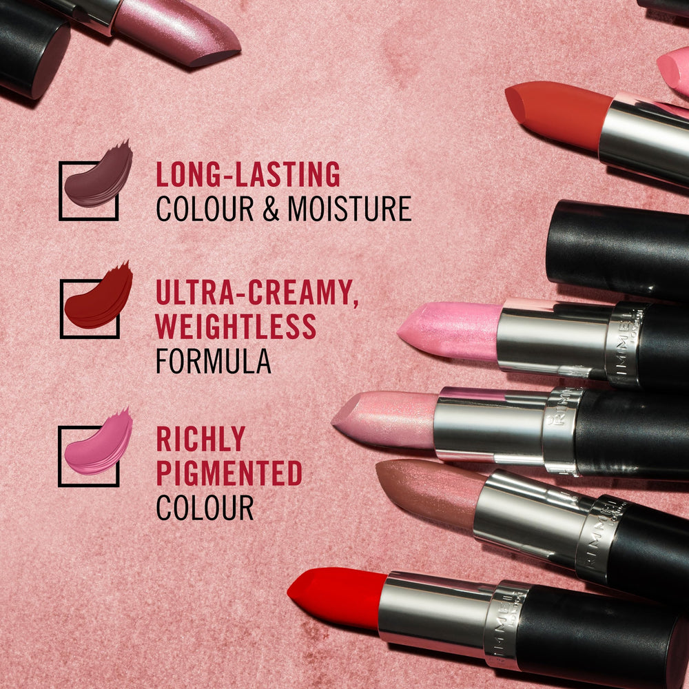 Rimmel Lasting Finish Satin textura cremosa que facilita la aplicación diaria.