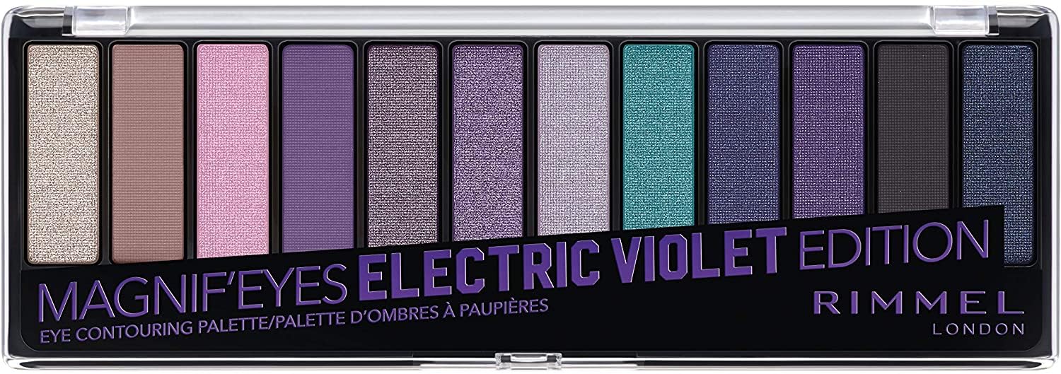 Rimmel Magnif'Eyes paleta 12 sombras Electric Violet con brillo intenso para looks diarios