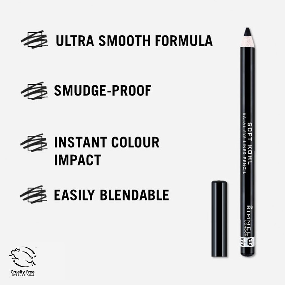 Rimmel Soft Kohl Eyeliner gris tormenta, trazo denso para color intenso.
