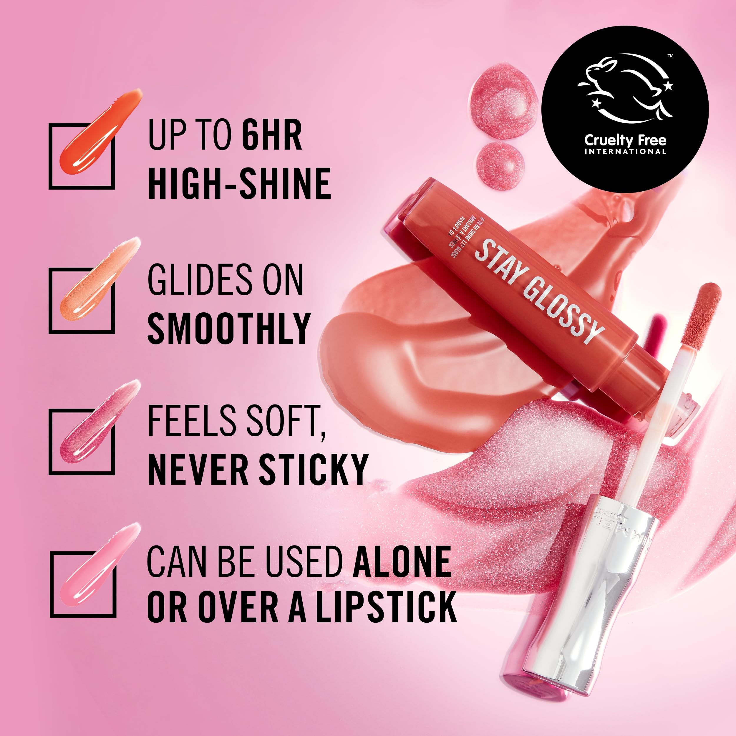 Rimmel Stay Glossy brillo para look diario con acabado brillante y suave.