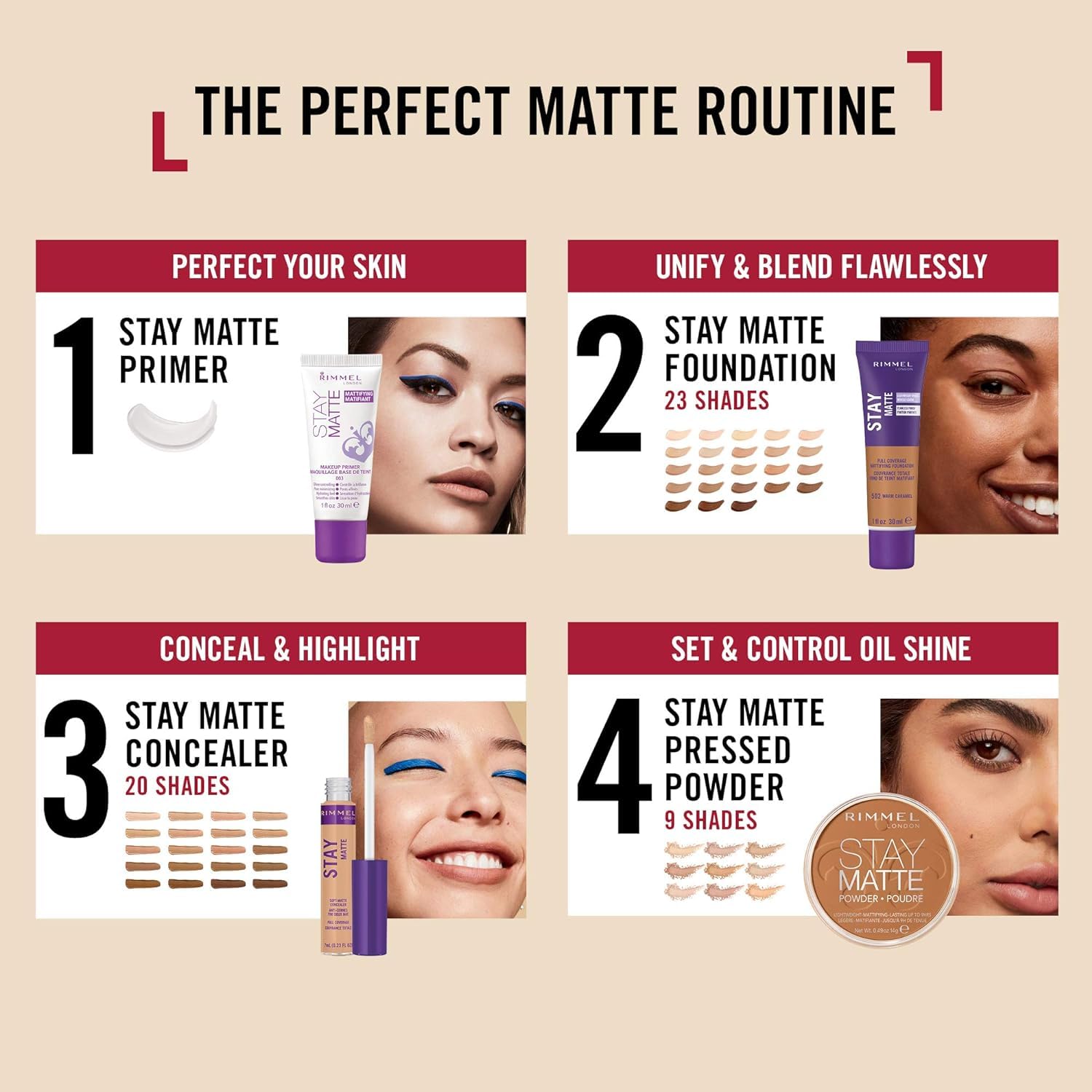 Corrector Stay Matte resistente al calor y sudor para retoques discretos.