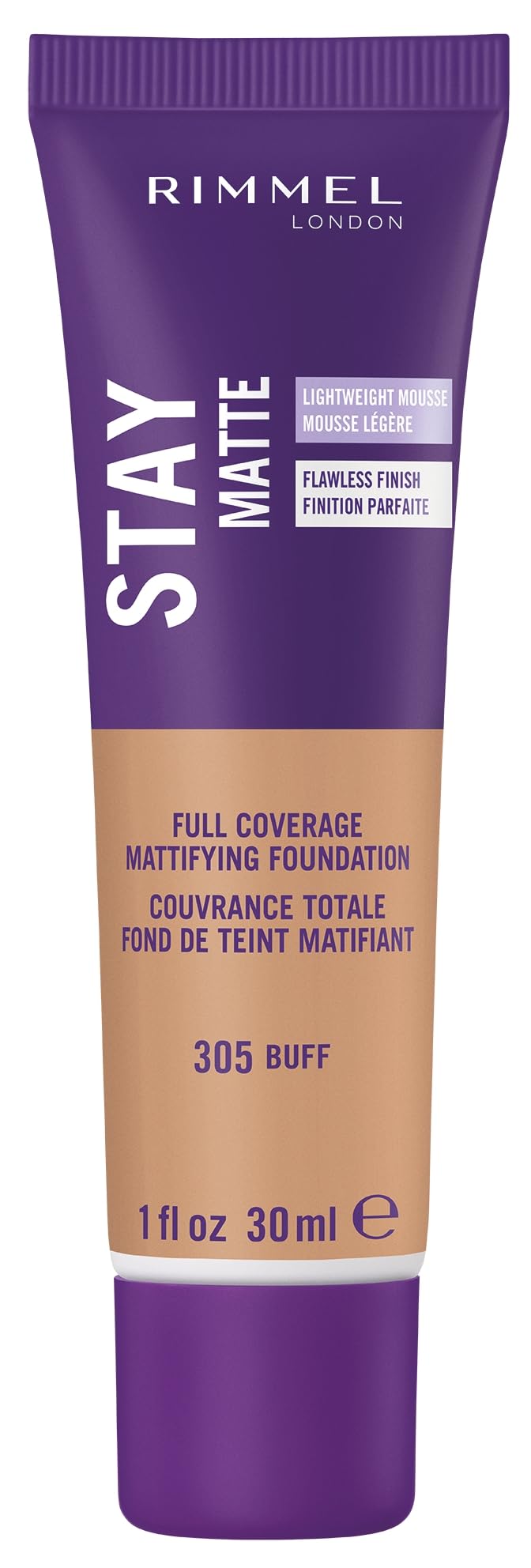 Rimmel Stay Matte 305 Buff, botella con acabado mate duradero