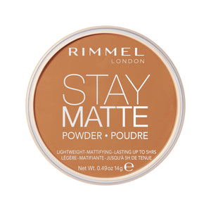 Polvo compacto Stay Matte de Rimmel para un acabado mate duradero.