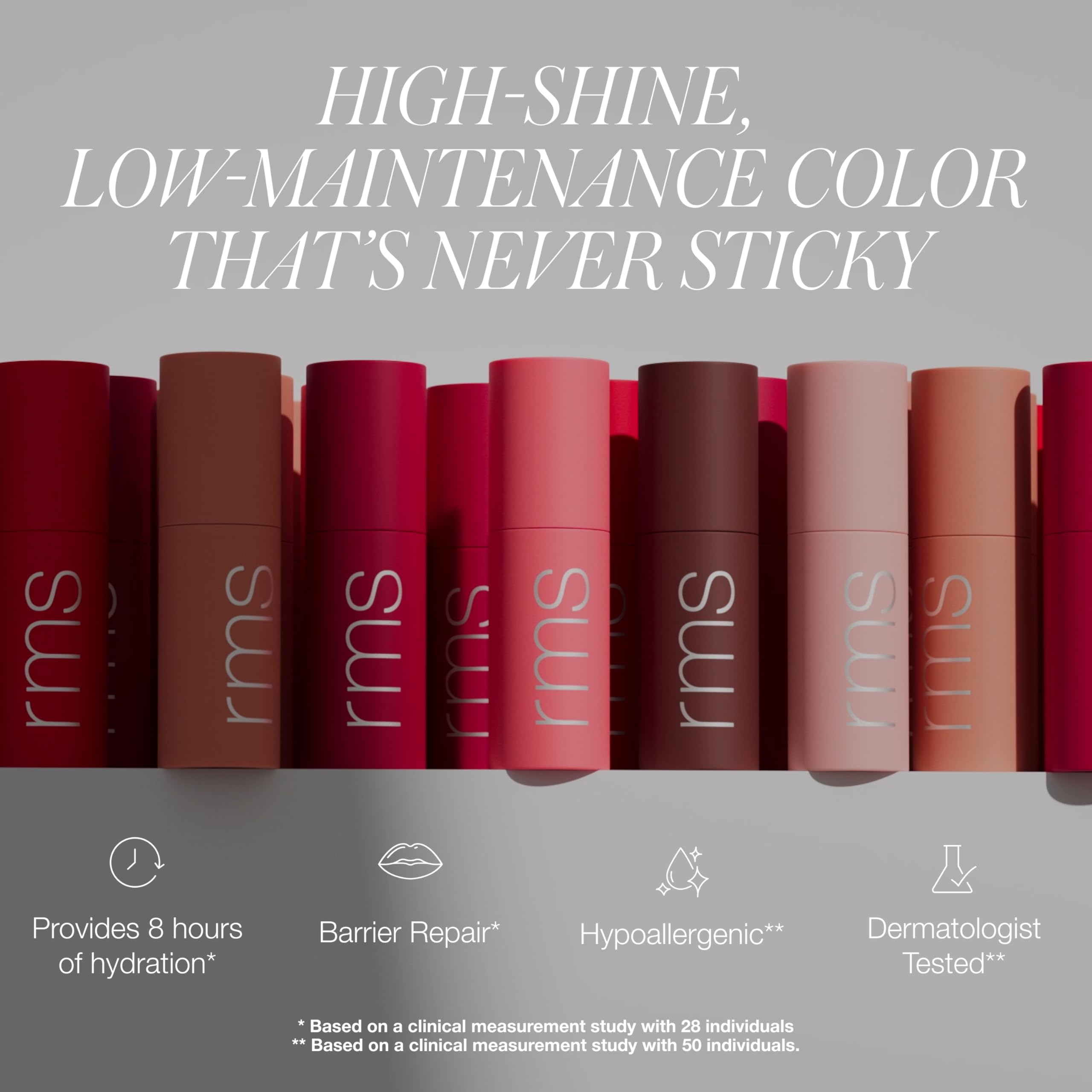 RMS Beauty Aceite labial legendario, aplicador en acción para labios nutridos.