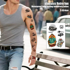 Roarhowl tatuajes retro coches clásicos: contraste llamativo para atuendos diarios.