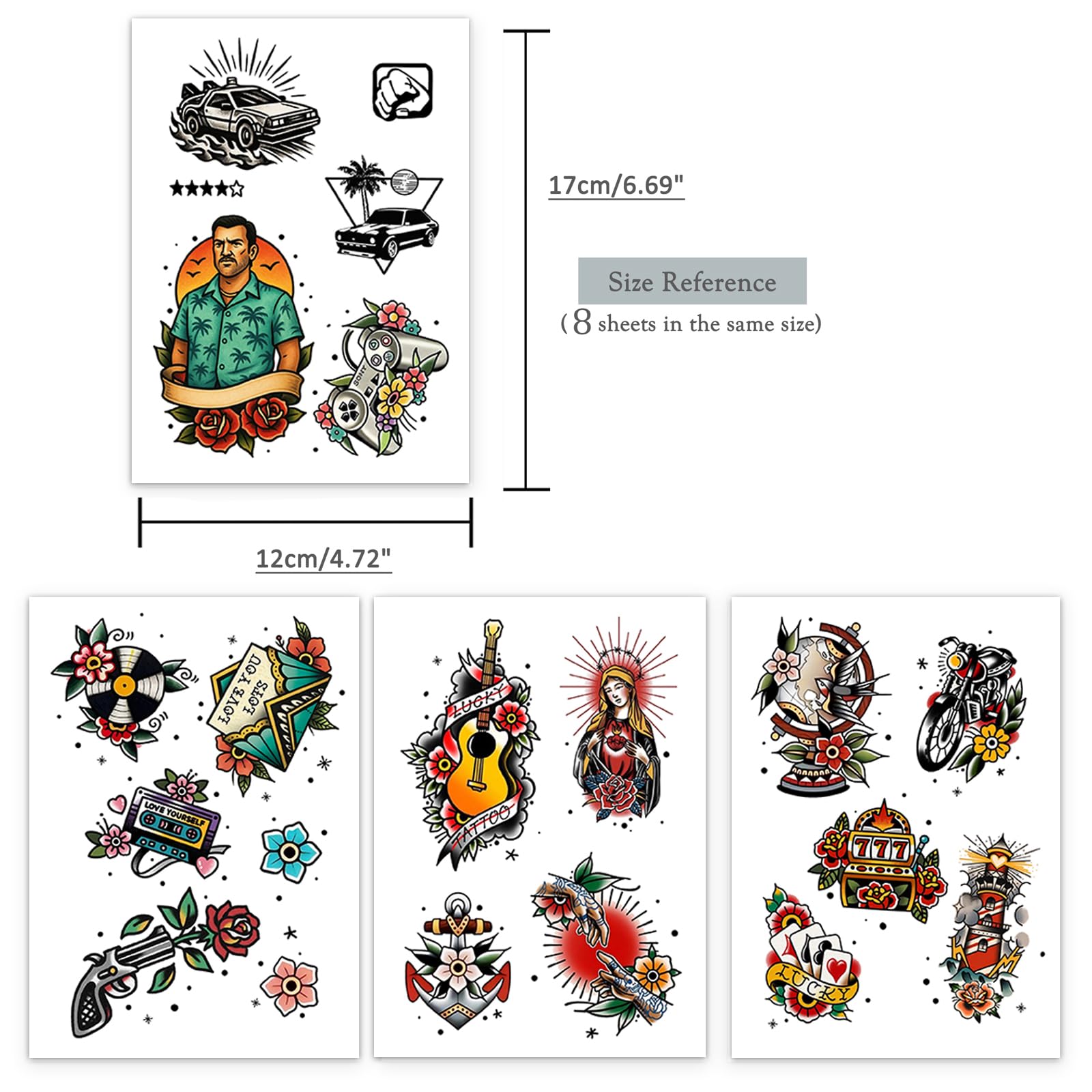 Roarhowl tatuajes retro estilo americano: homenaje clásico para cosplay.