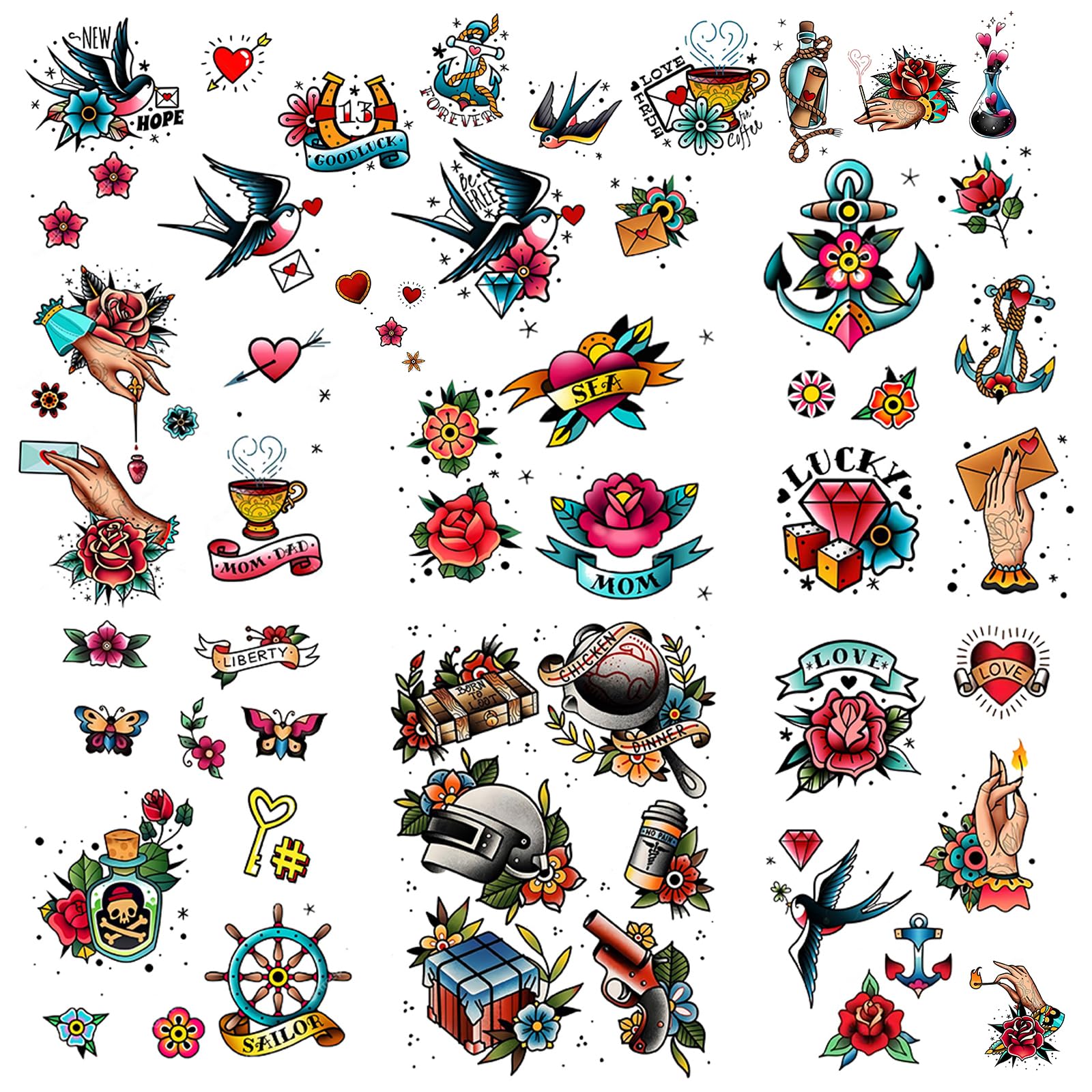 Roarhowl tatuajes retro florales: decoración temporal con estilo para fiestas
