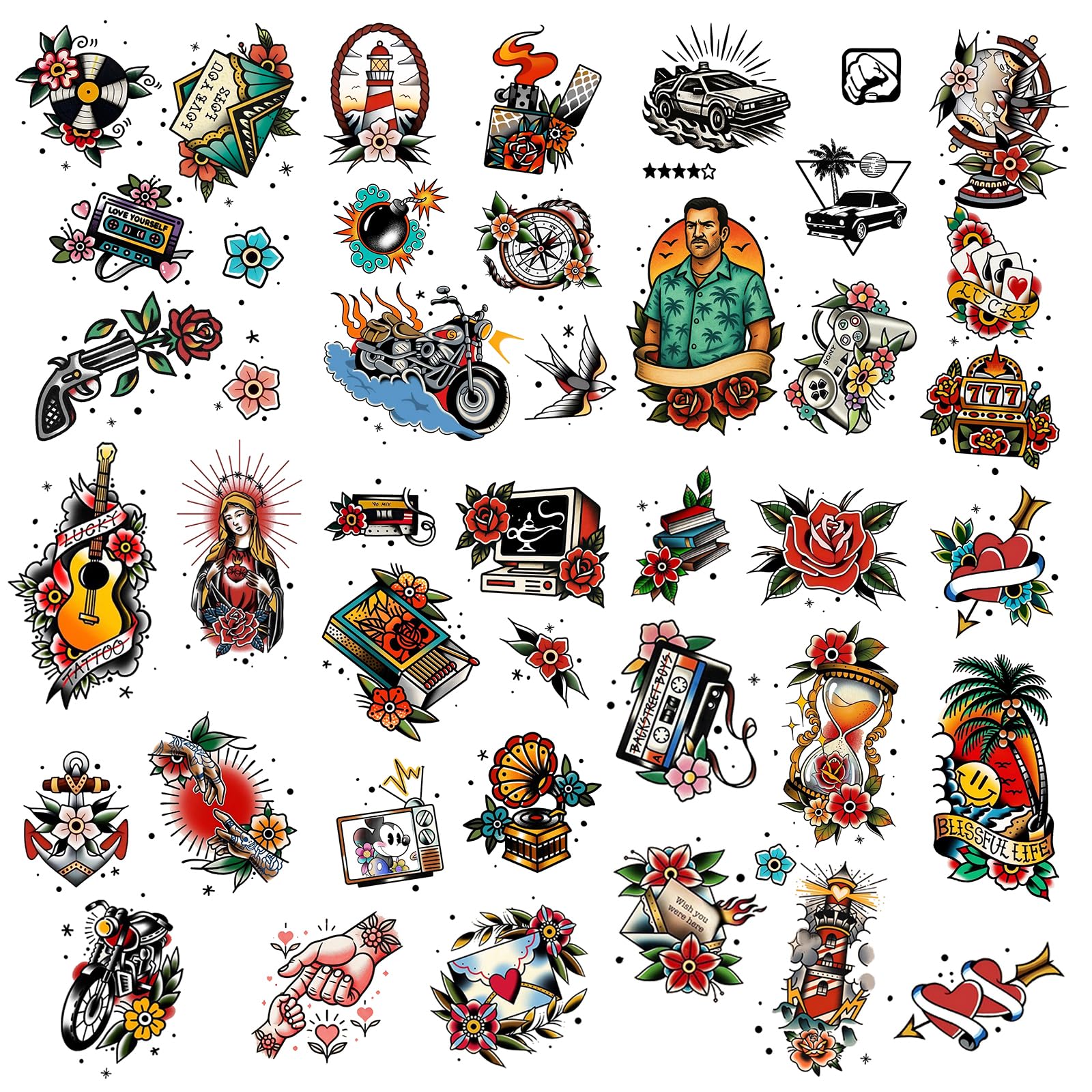 Roarhowl tatuajes retro rosas: diseño vibrante para un estilo clásico.