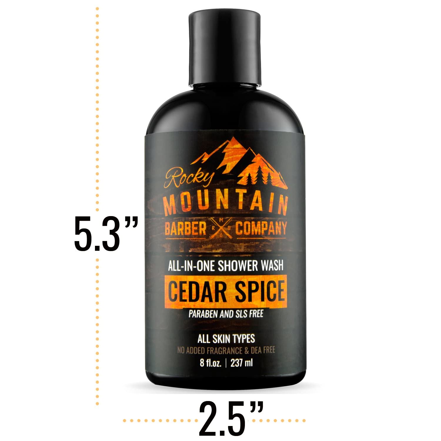 Etiqueta frontal de Cedar Spice Todo-en-uno de Rocky Mountain Barber Company