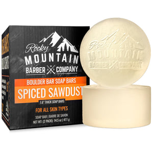 Rocky Mountain Barber Company dos barras de jabón para cabello y cuerpo.