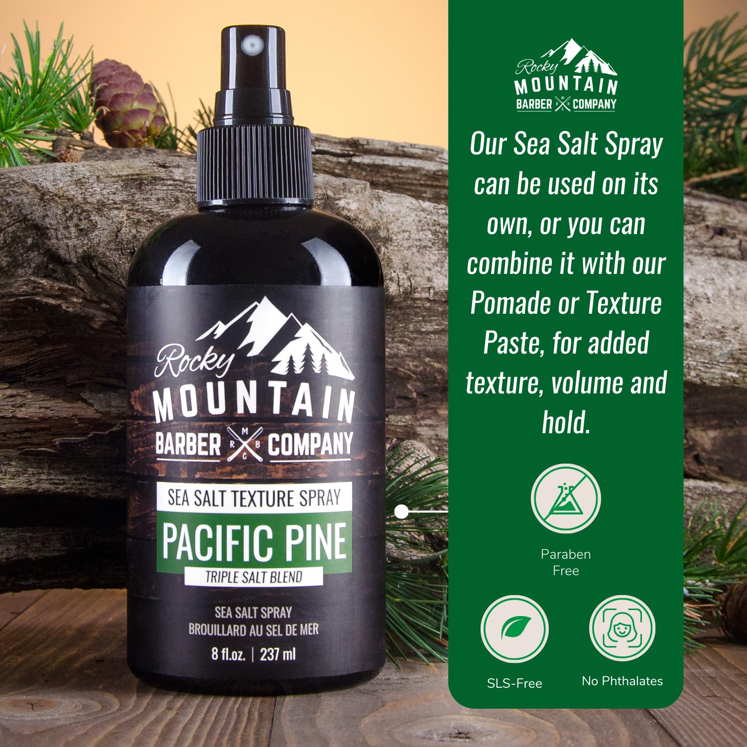 Ingredientes naturales del Spray Sal Marina de Rocky Mountain Barber Company