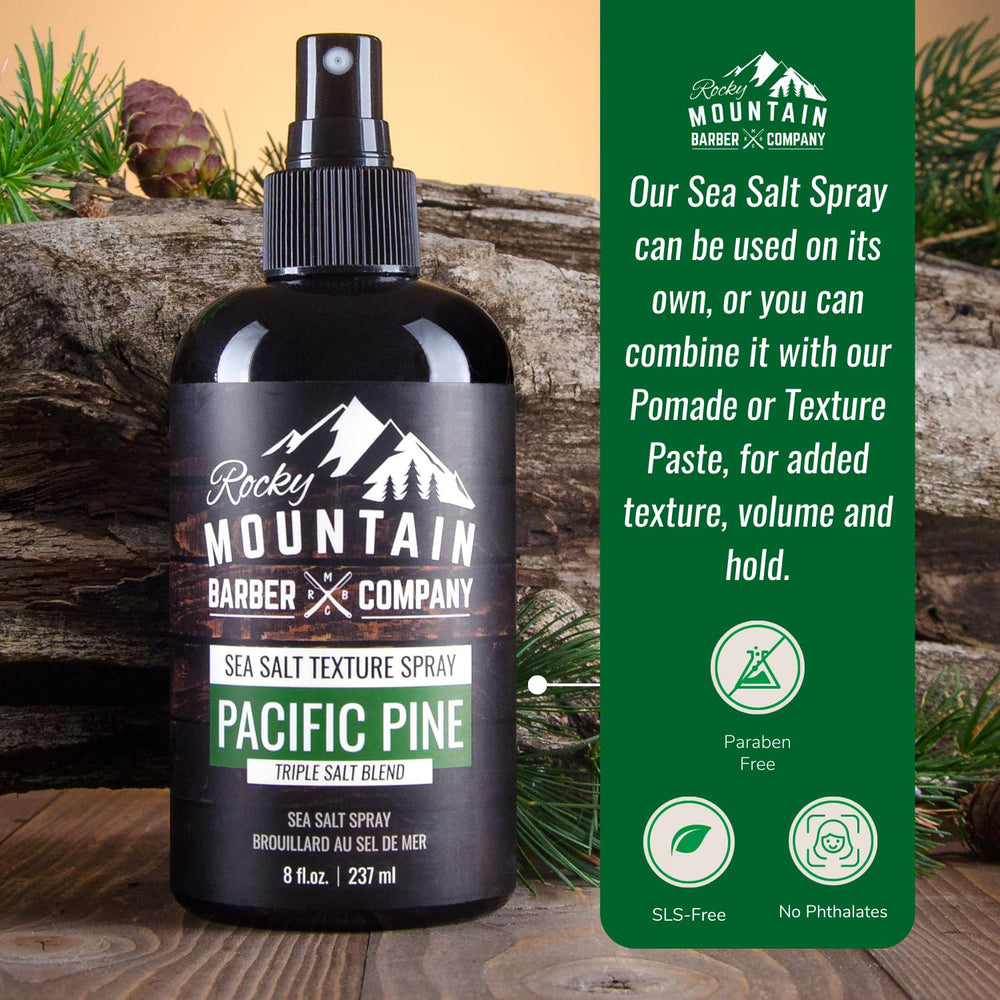 Ingredientes naturales del Spray Sal Marina de Rocky Mountain Barber Company