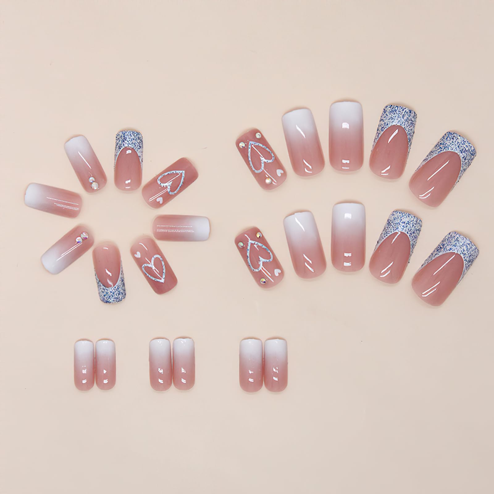 ROFIBUT uñas Frances nude rosado con cristales para un toque elegante.
