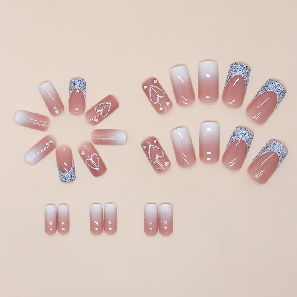 ROFIBUT uñas Frances nude rosado con cristales para un toque elegante.