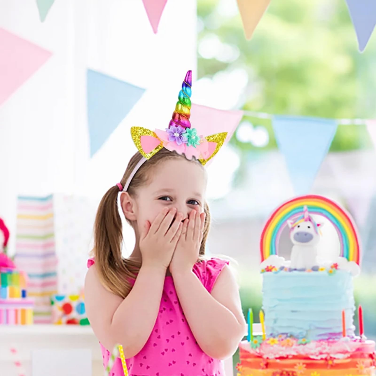 Diadema Roffiy cuerno unicornio azul brillante para celebraciones