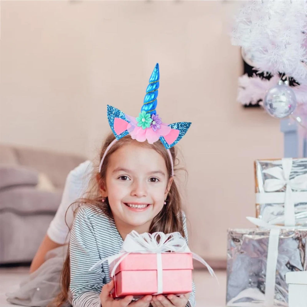 Diadema Roffiy cuerno unicornio plata brillante para disfraces