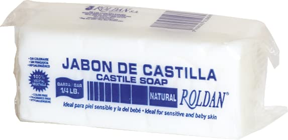 Jabón de Castilla Roldán en envase, suave para piel sensible y uso diario.