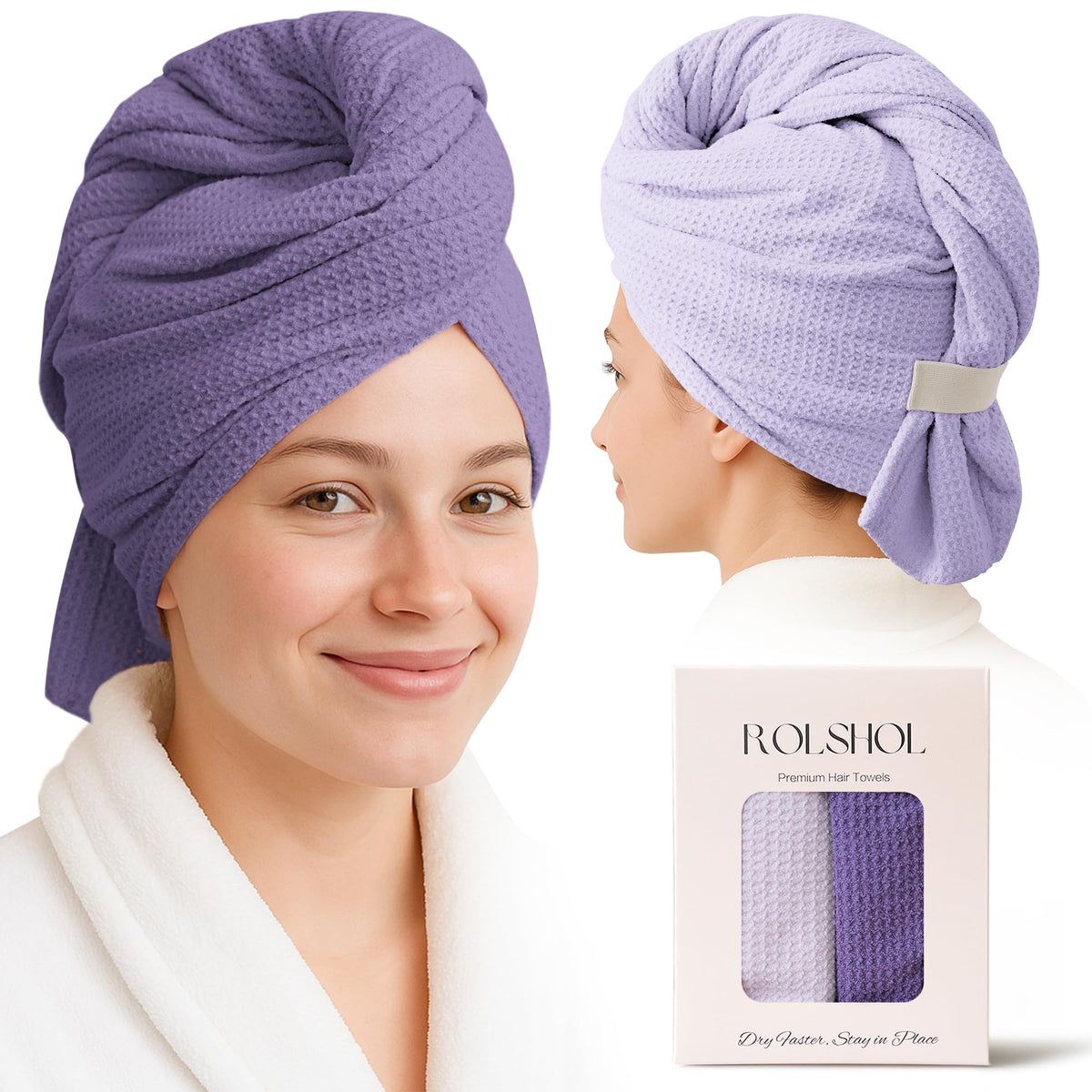 ROLSHOL toalla microfibra cabello rizado 32x11, secado rápido y suave