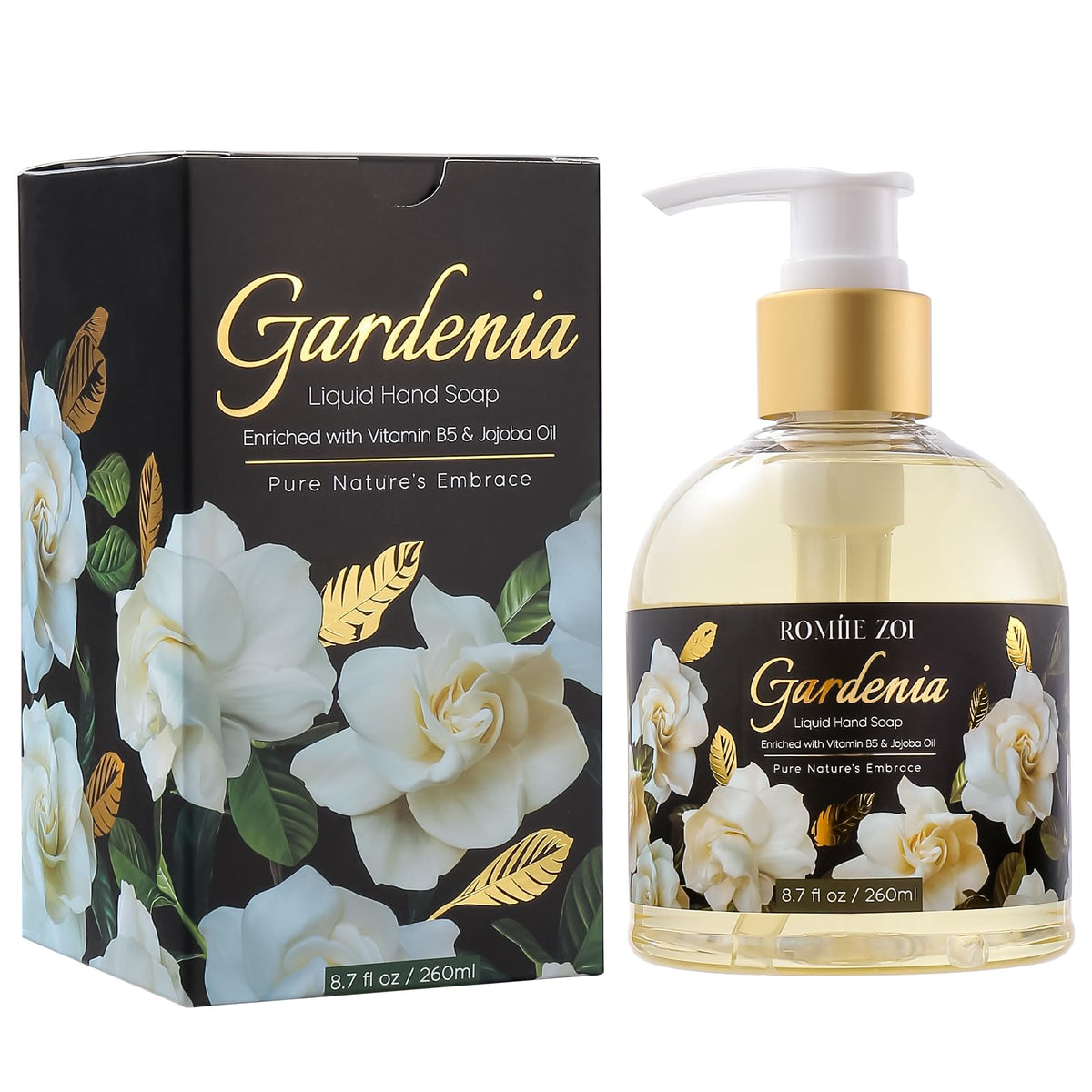 ROMIIE ZOI jabón líquido Gardenia en botella, aroma envolvente para manos limpias