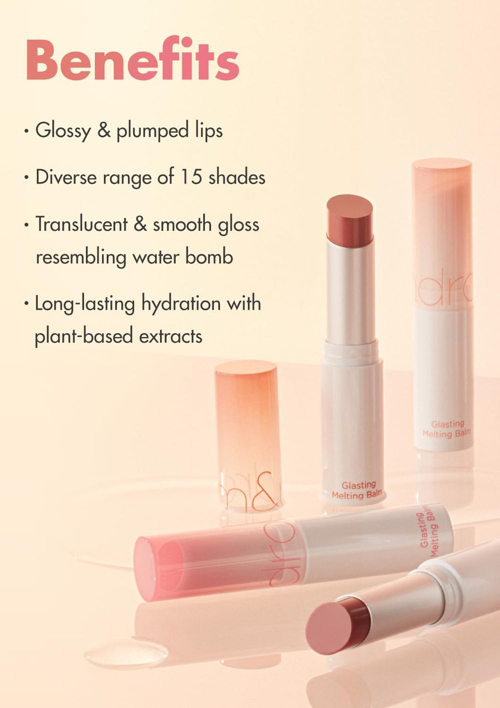 rom&nd GLASTING MELTING BALM 07 Mauve Whip brillo cristalino para labios frescos y saludables.