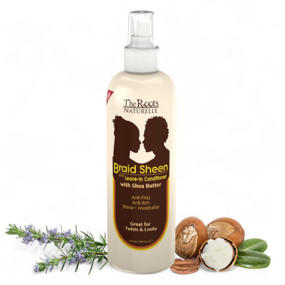 The Roots Naturelle Brillo para trenzas en atomizador, brillo y suavidad.