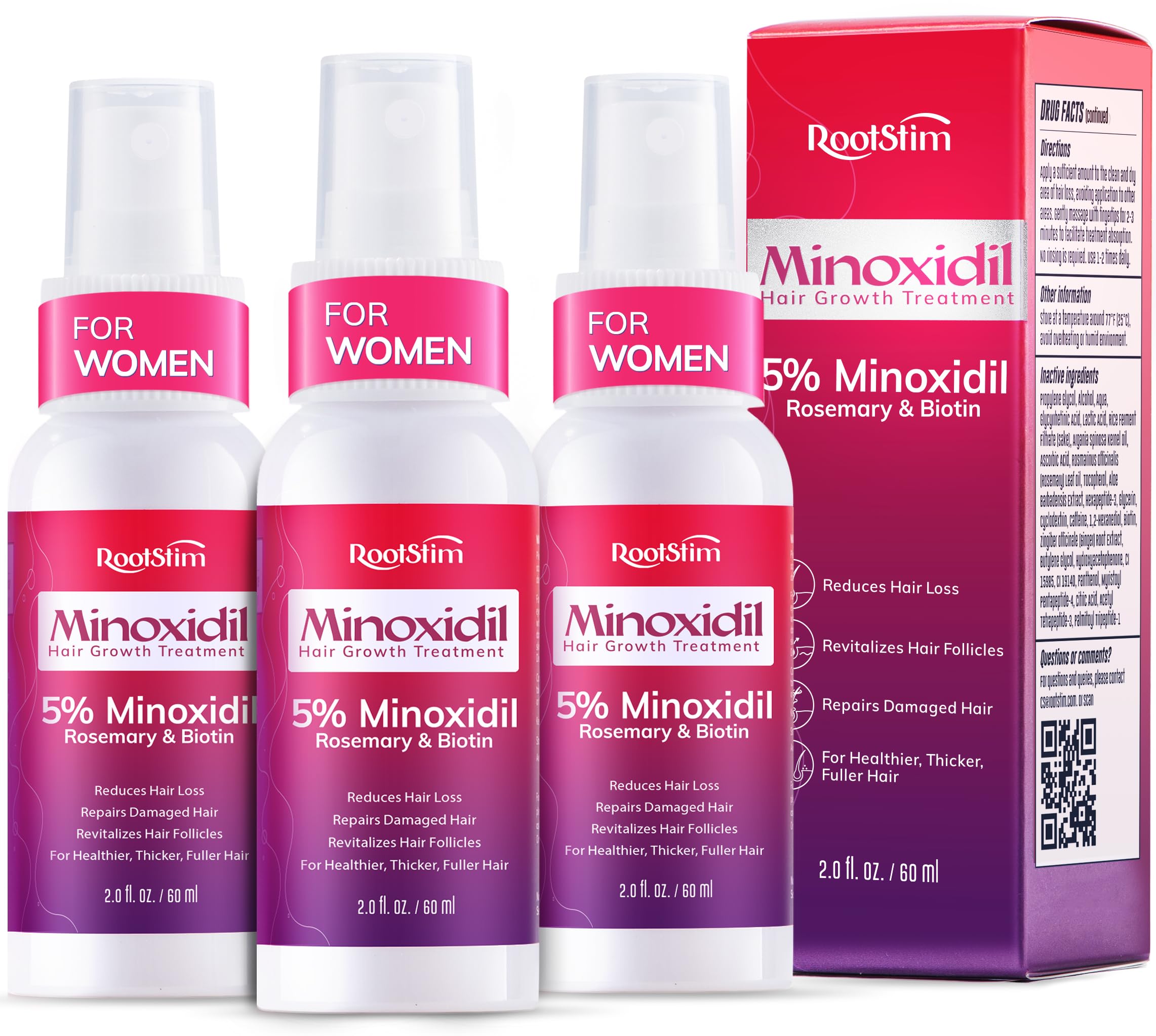 RootStim Minoxidil 5% para mujeres, botella de 60 ml, favorece crecimiento visible