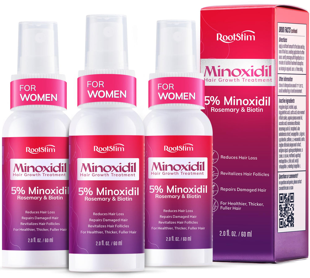 RootStim Minoxidil 5% para mujeres, botella de 60 ml, favorece crecimiento visible