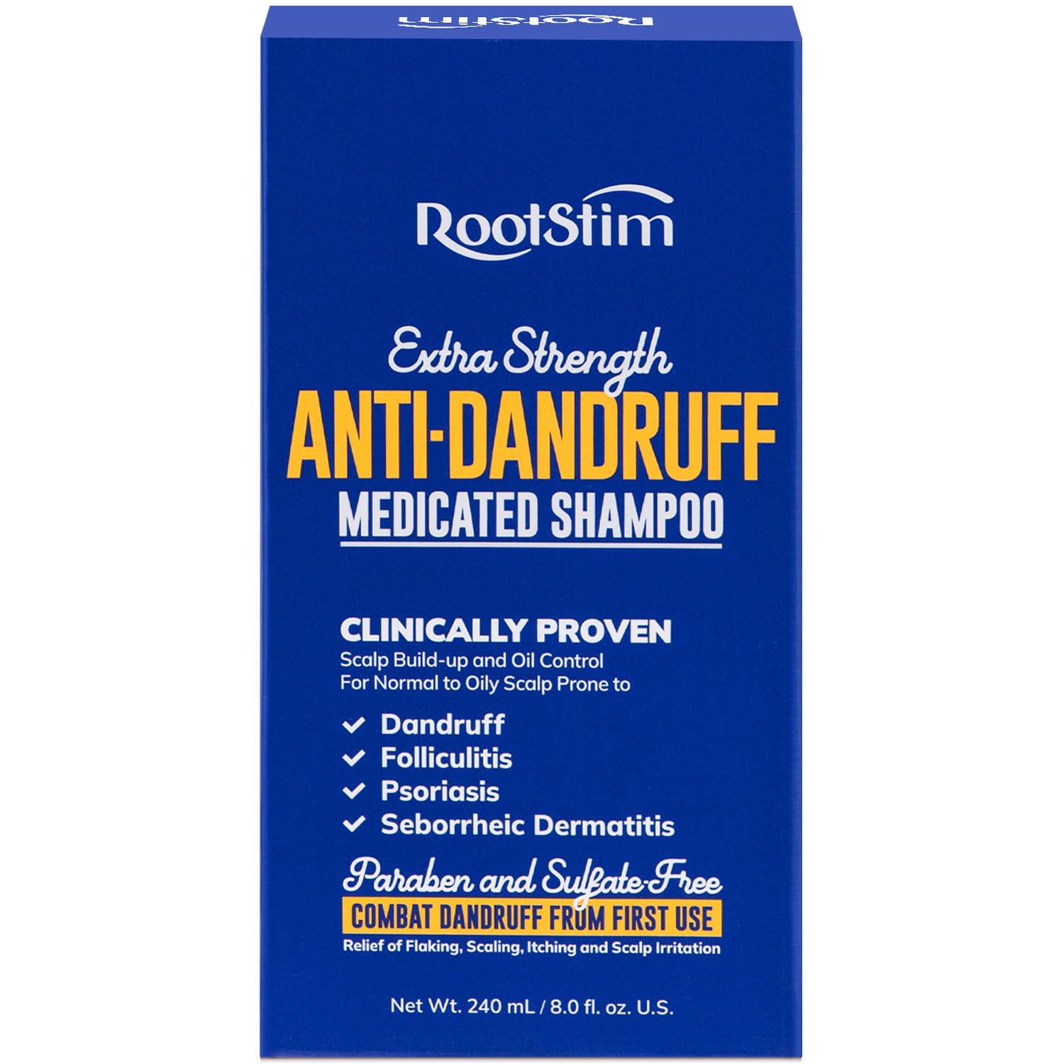 RootStim champú botella frontal, limpieza suave para cuero cabelludo.