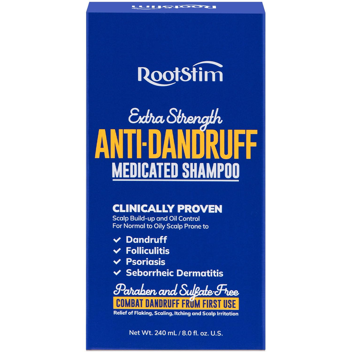 RootStim champú botella frontal, limpieza suave para cuero cabelludo.